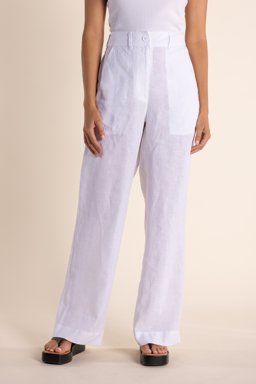 Two T's Linen Wide Leg Pant White