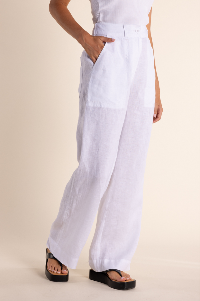 Two T's Linen Wide Leg Pant White