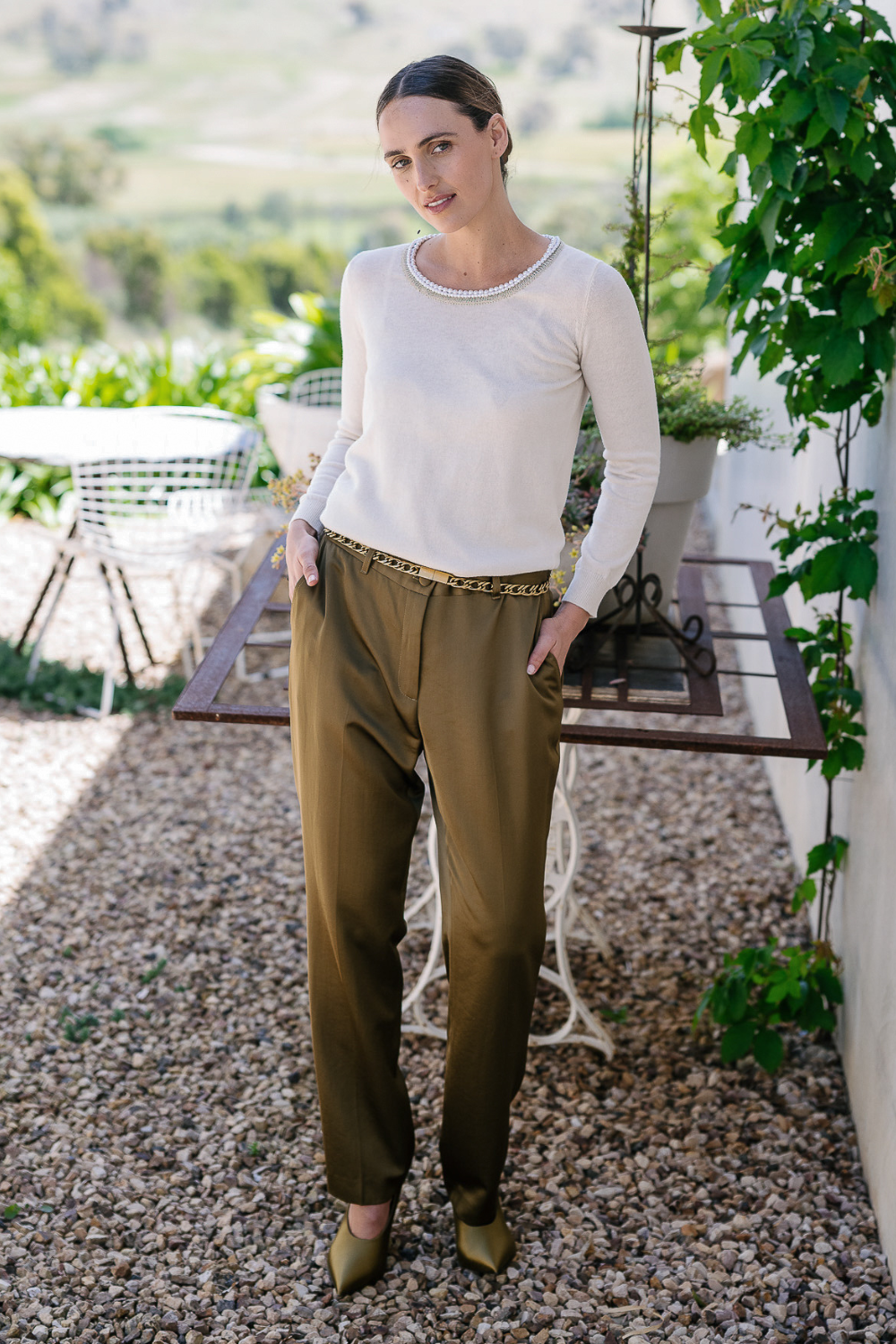 M.A. Dainty Miki Knit Jumper Whipped Cream Pearl Trim