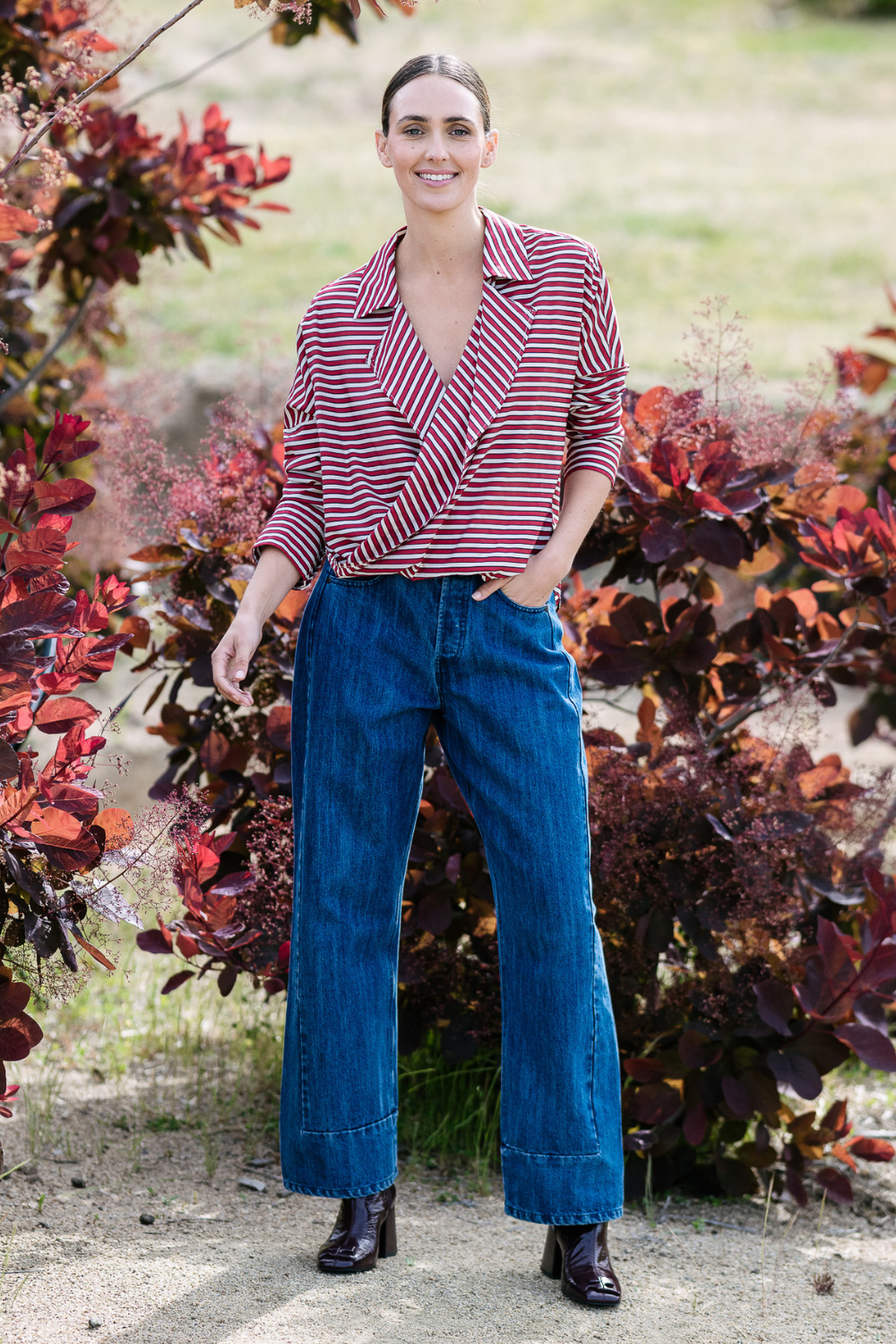 M.A.Dainty Petal Blouse Red Stripe
