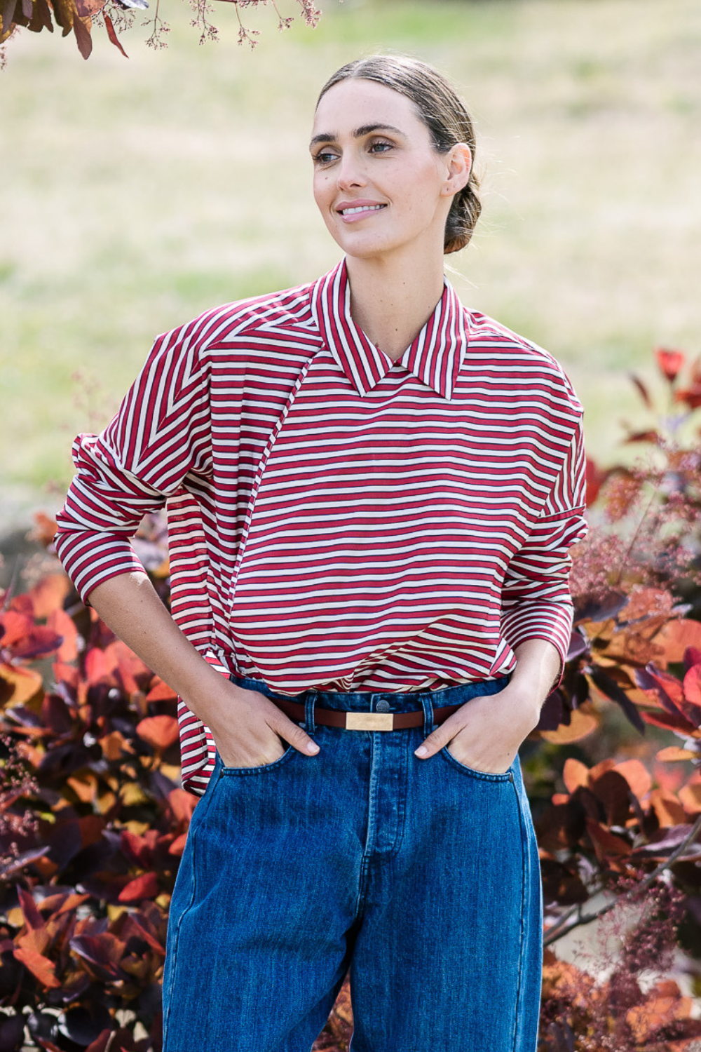 M.A.Dainty Petal Blouse Red Stripe