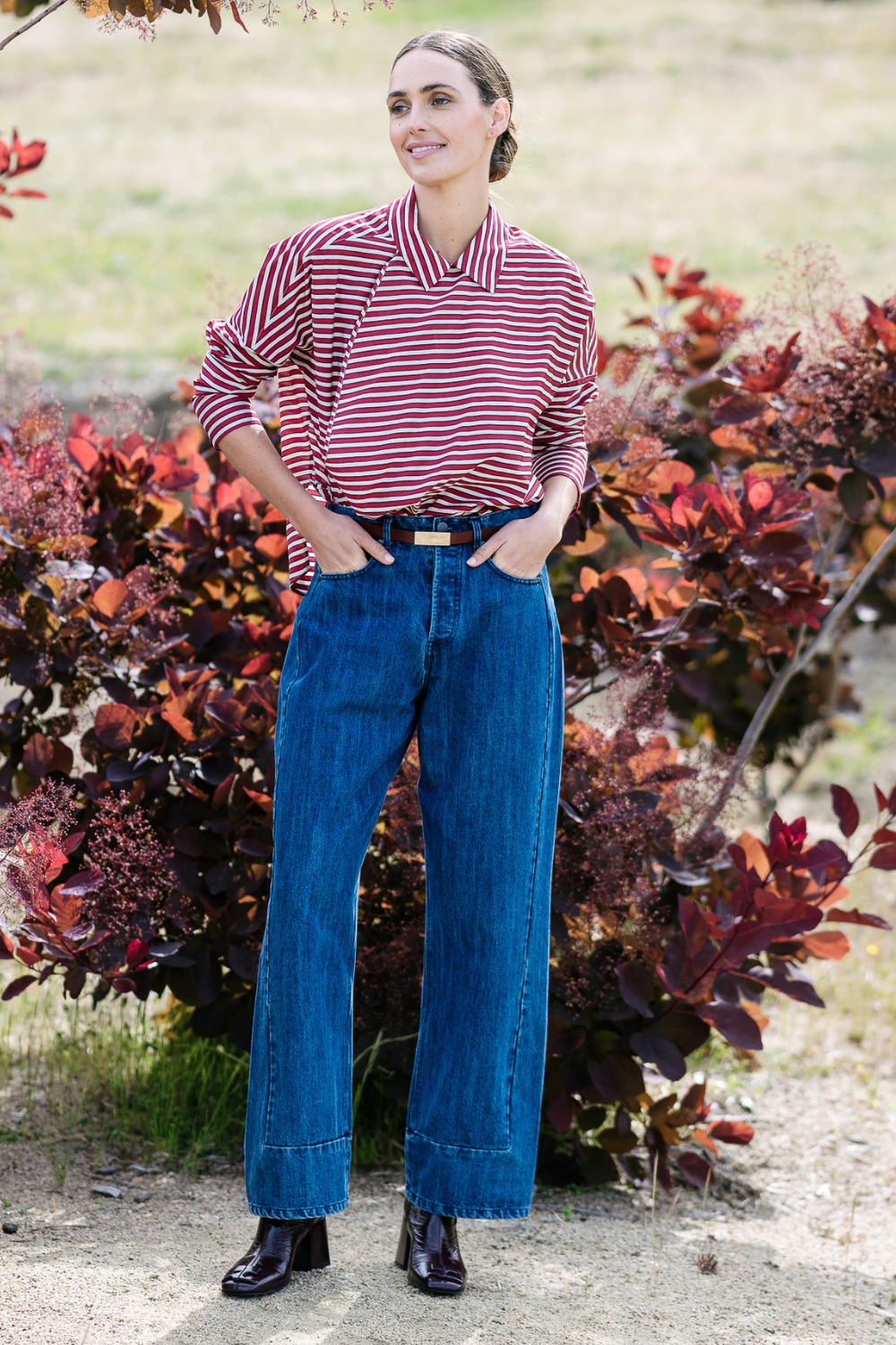 M.A.Dainty Petal Blouse Red Stripe