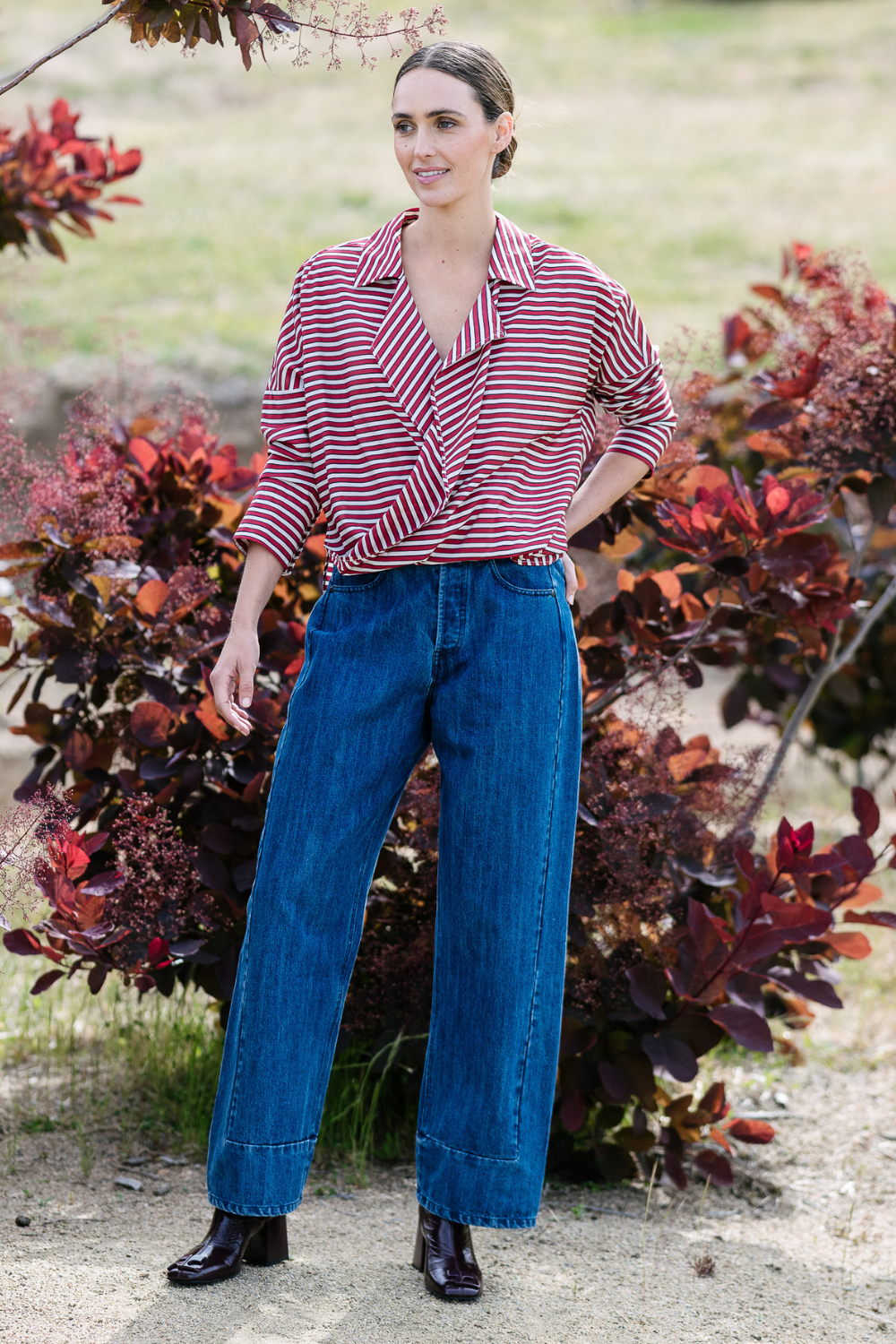 M.A.Dainty Petal Blouse Red Stripe