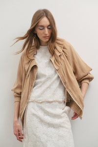 Maevarii Gathered Collar Jacket Mocha Mousse