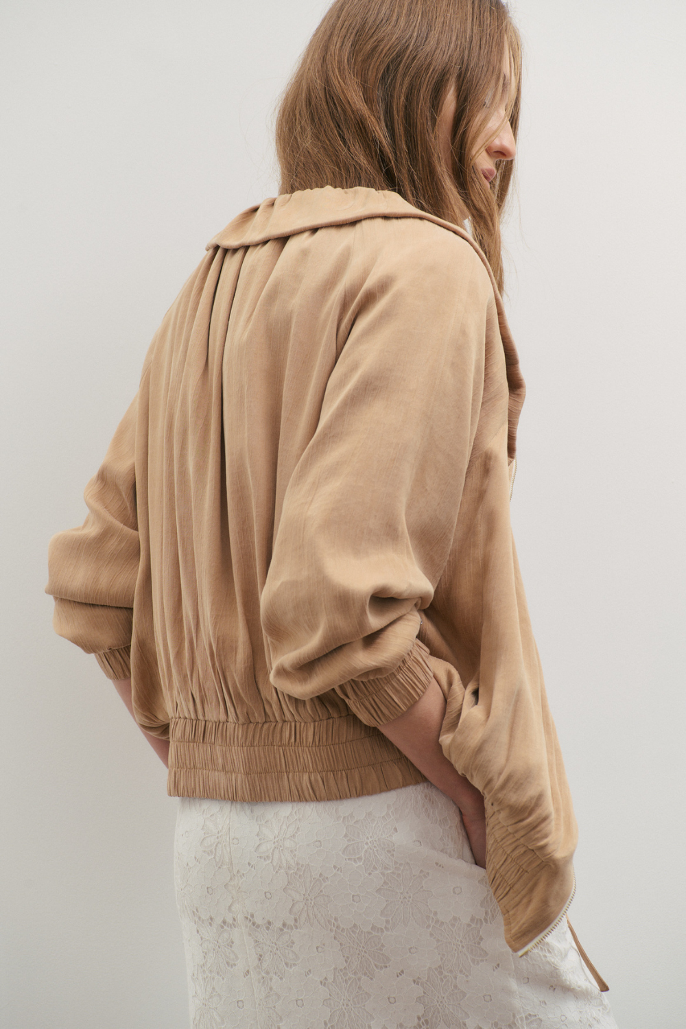 Maevarii Gathered Collar Jacket Mocha Mousse