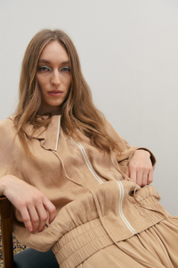 Maevarii Gathered Collar Jacket Mocha Mousse