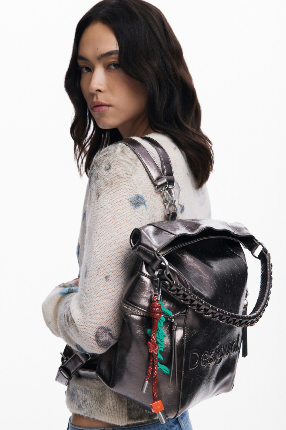 Desigual Metallic Backpack with Large Logo