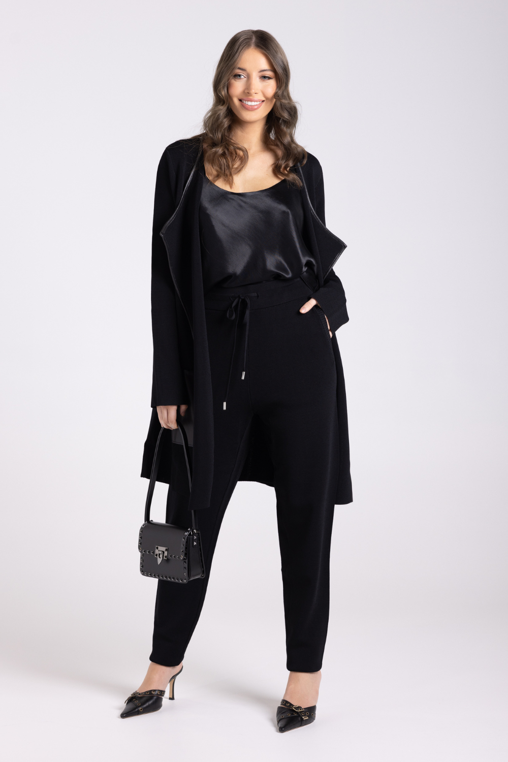 Two T's Milano Knit Jacket PU Trim Black