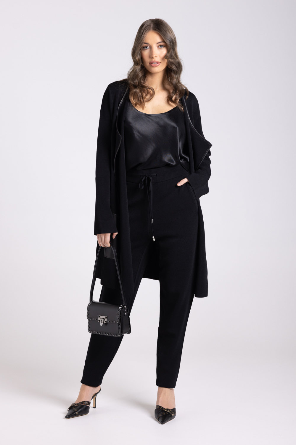 Two T's Milano Knit Jacket PU Trim Black