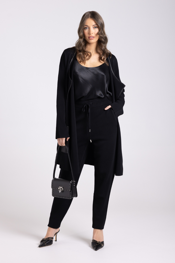 Two T's Milano Knit Jacket PU Trim Black