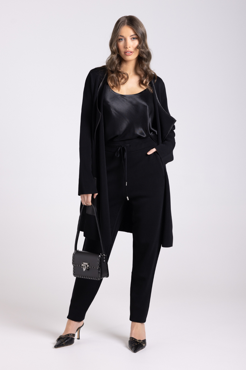 Two T's Milano Knit Jacket PU Trim Black