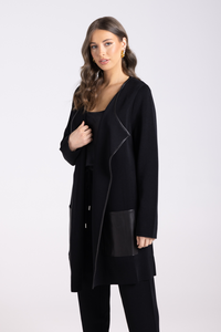 Two T's Milano Knit Jacket PU Trim Black