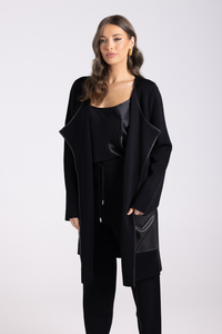 Two T's Milano Knit Jacket PU Trim Black