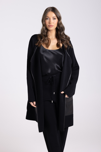 Two T's Milano Knit Jacket PU Trim Black