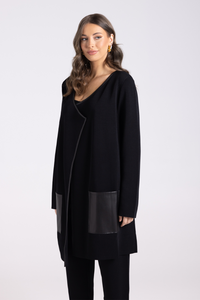 Two T's Milano Knit Jacket PU Trim Black