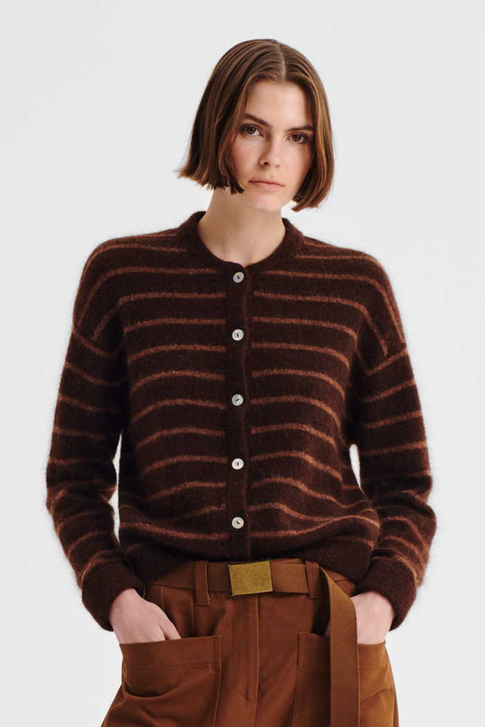 Morrison Albi Knit Cardigan Toffee Stripe