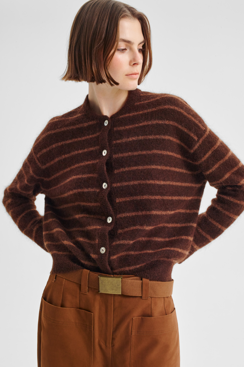 Morrison Albi Knit Cardigan Toffee Stripe