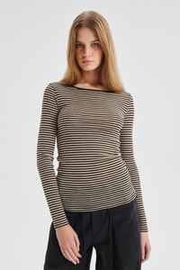 Morrison Merino Stripe Round Neck Birch Black