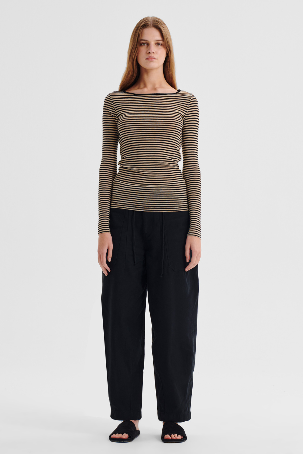 Morrison Merino Stripe Round Neck Birch Black