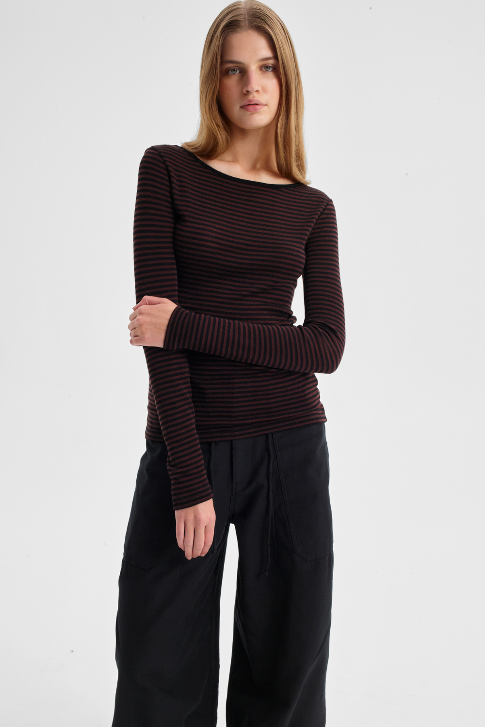 Morrison Merino Stripe Round Neck Espresso Black