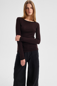 Morrison Merino Stripe Round Neck Espresso Black
