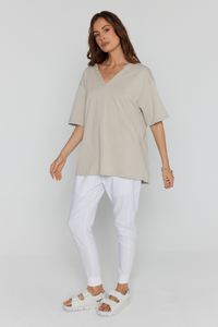 Alexandra Nix V-Neck Tee Stone