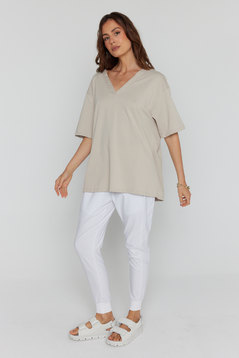Alexandra Nix V-Neck Tee Stone
