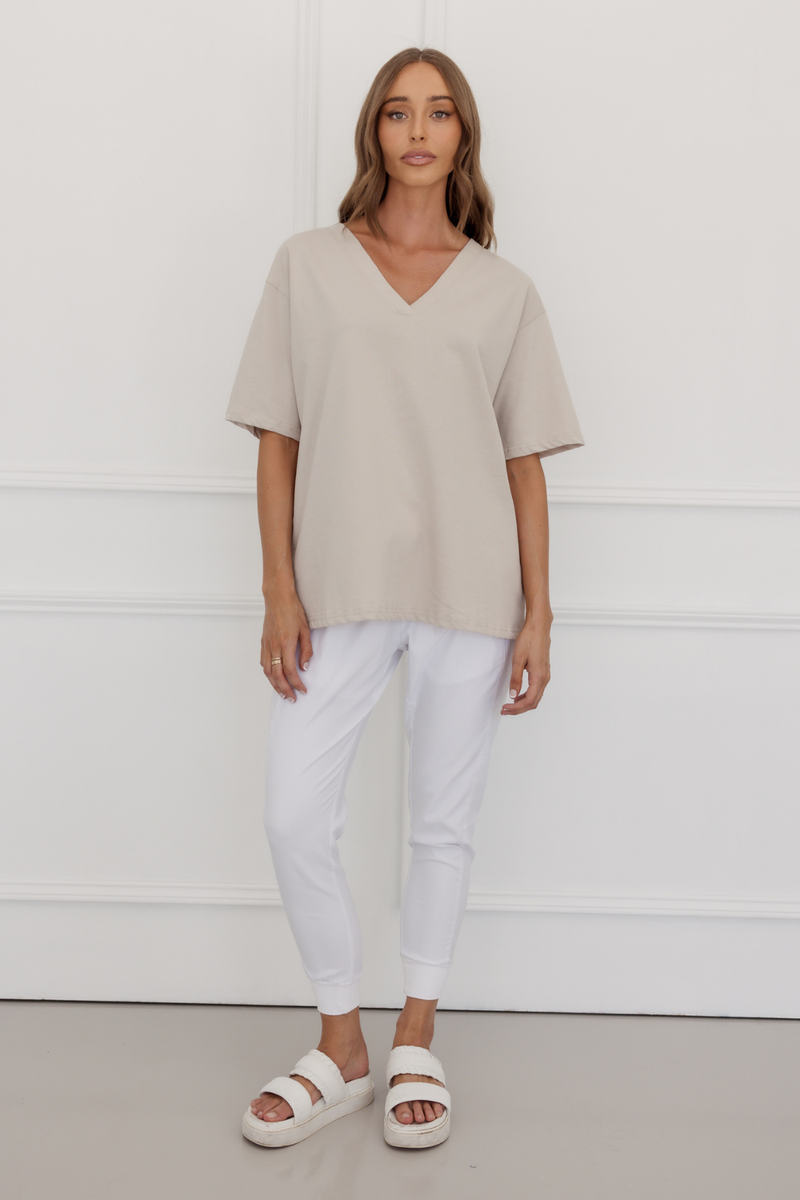 Alexandra Nix V-Neck Tee Stone
