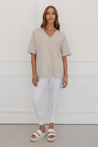 Alexandra Nix V-Neck Tee Stone