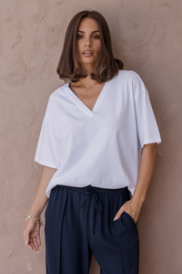Alxandra Nix V-Neck Tee White