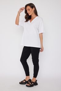 Alxandra Nix V-Neck Tee White