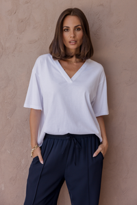 Alxandra Nix V-Neck Tee White