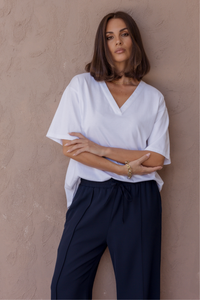Alxandra Nix V-Neck Tee White