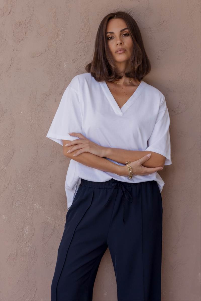 Alxandra Nix V-Neck Tee White
