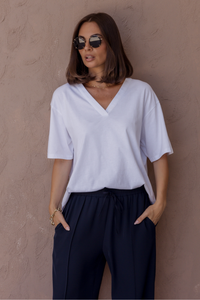 Alxandra Nix V-Neck Tee White