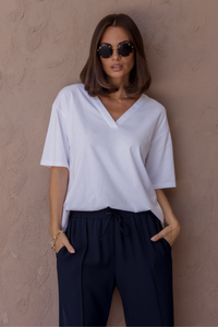 Alxandra Nix V-Neck Tee White