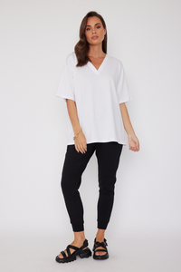 Alxandra Nix V-Neck Tee White