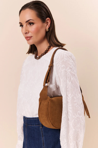Adorne Noah Mini Faux Suede Bag Tan