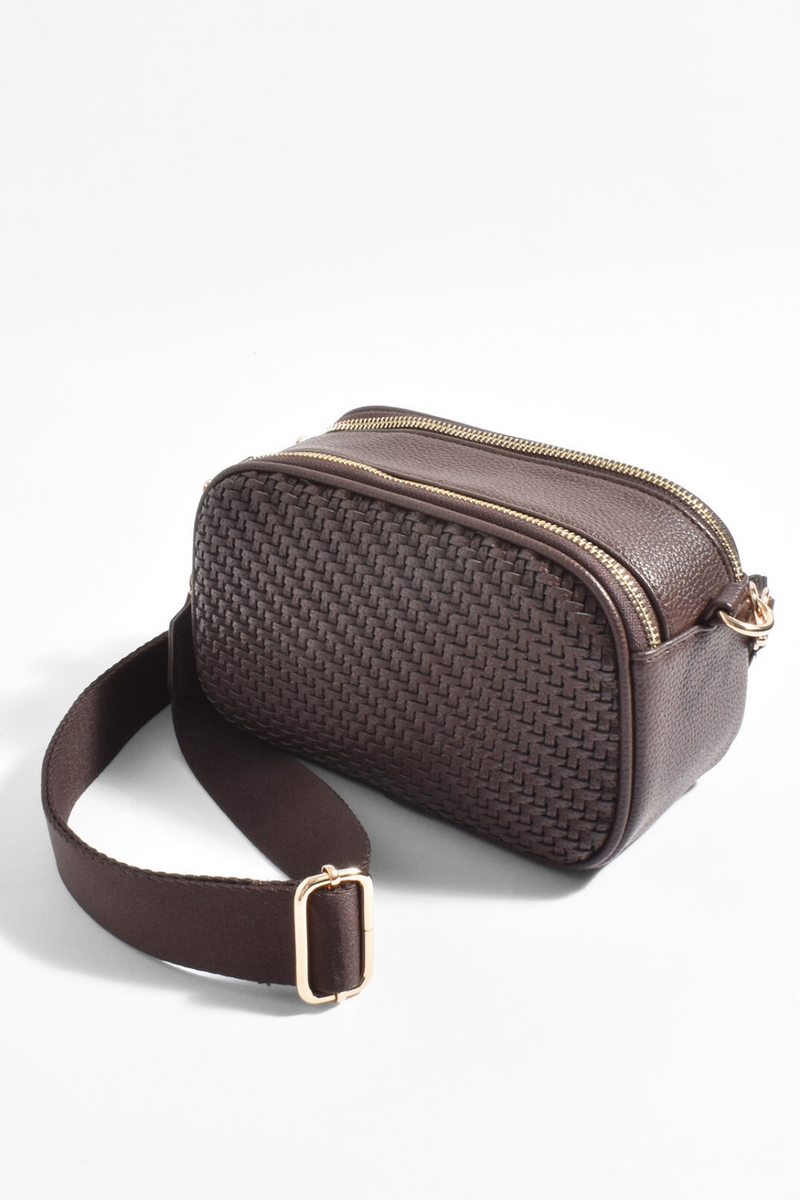 Adorne Percy Weave Cross Body Bag Chocolate