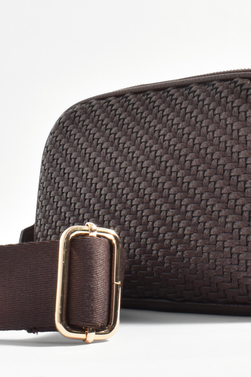 Adorne Percy Weave Cross Body Bag Chocolate