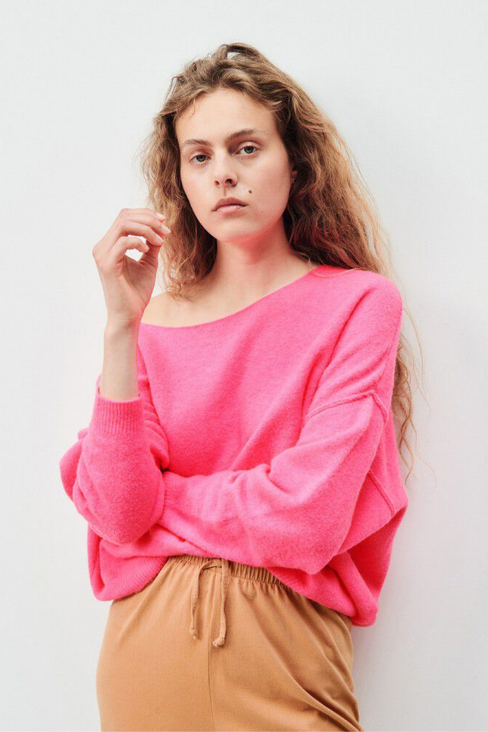 American Vintage Round Neck Pullover Fluro Pink