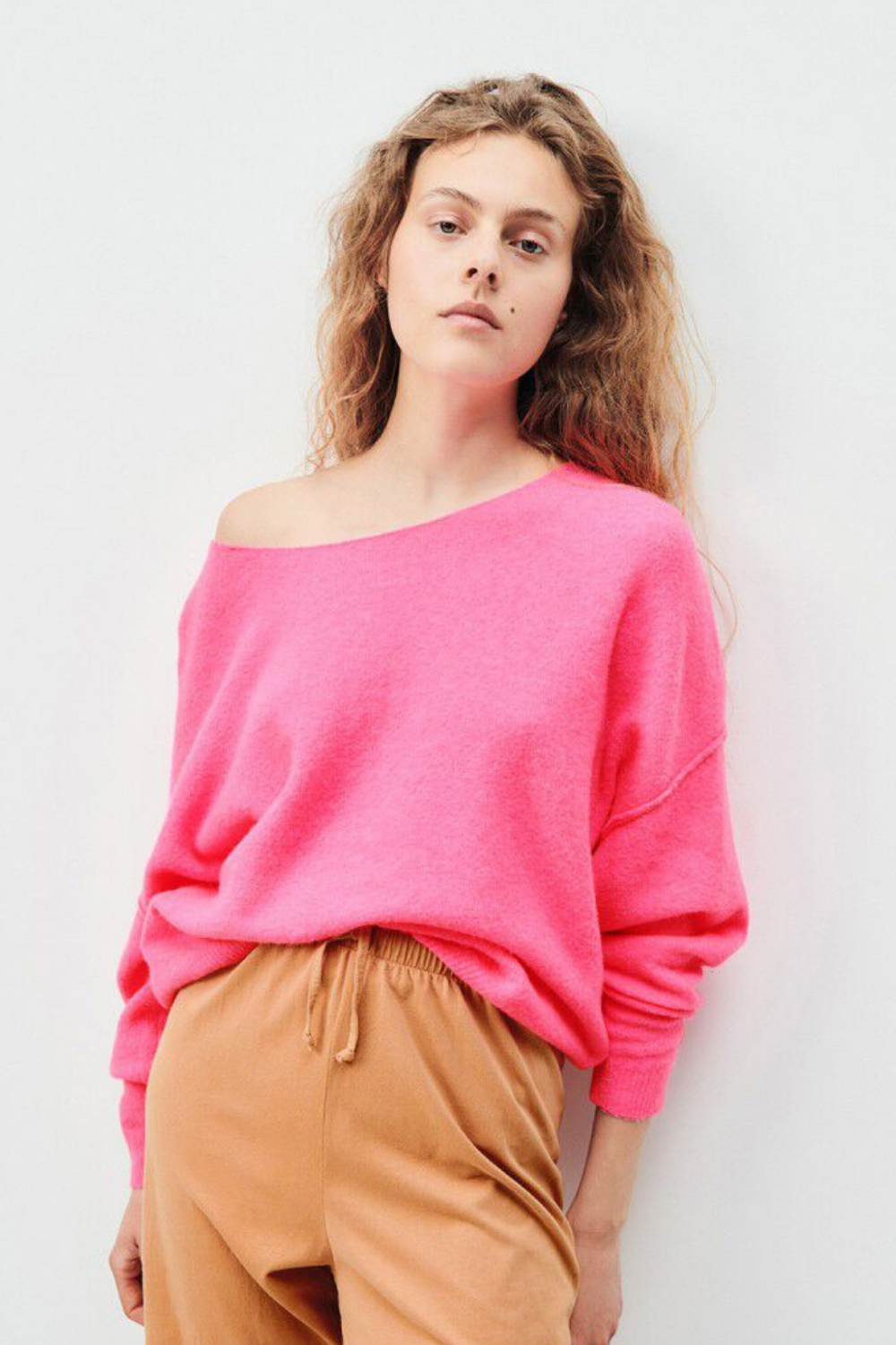 American Vintage Round Neck Pullover Fluro Pink