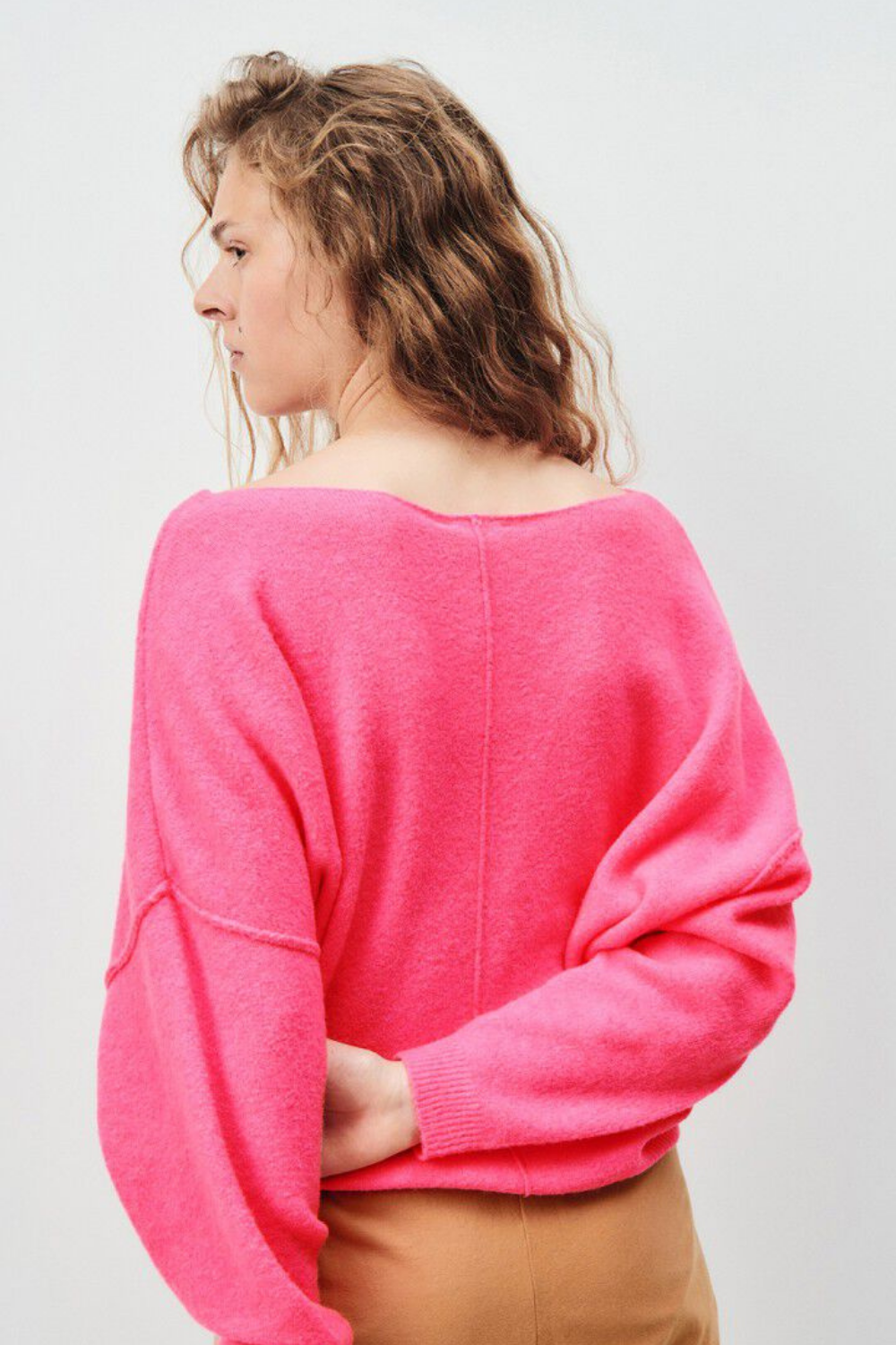 American Vintage Round Neck Pullover Fluro Pink