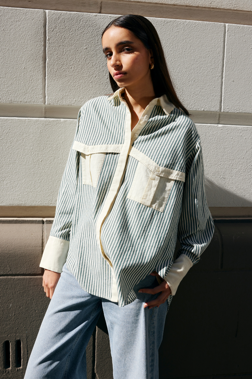 Kinney Ruby Shirt Green Stone Stripe
