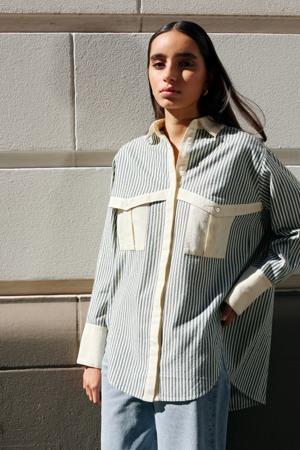 Kinney Ruby Shirt Green Stone Stripe