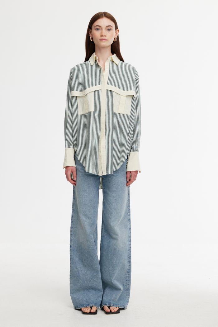 Kinney Ruby Shirt Green Stone Stripe