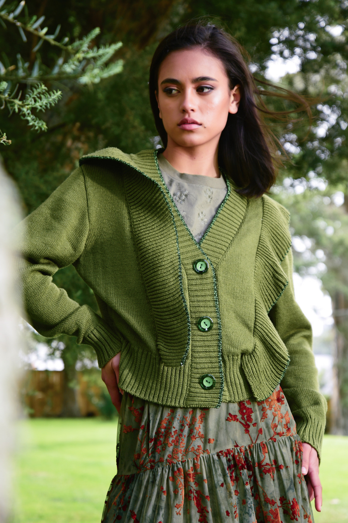 Curate Ruff On You Cardigan Burnt Olive Pre-Order