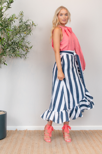 Huntress Ruffle Wrap Skirt Navy Stripe