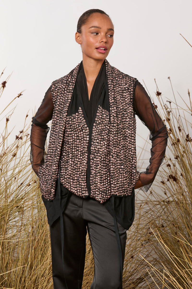 M.A.Dainty Samantha Top Pink Black Sequin
