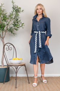 Huntress Shirt Dress Navy Ric Rac Trim